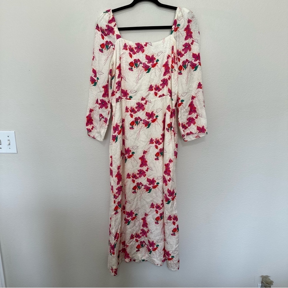 ba&sh Cream Midi Dress with Pink Floral Print